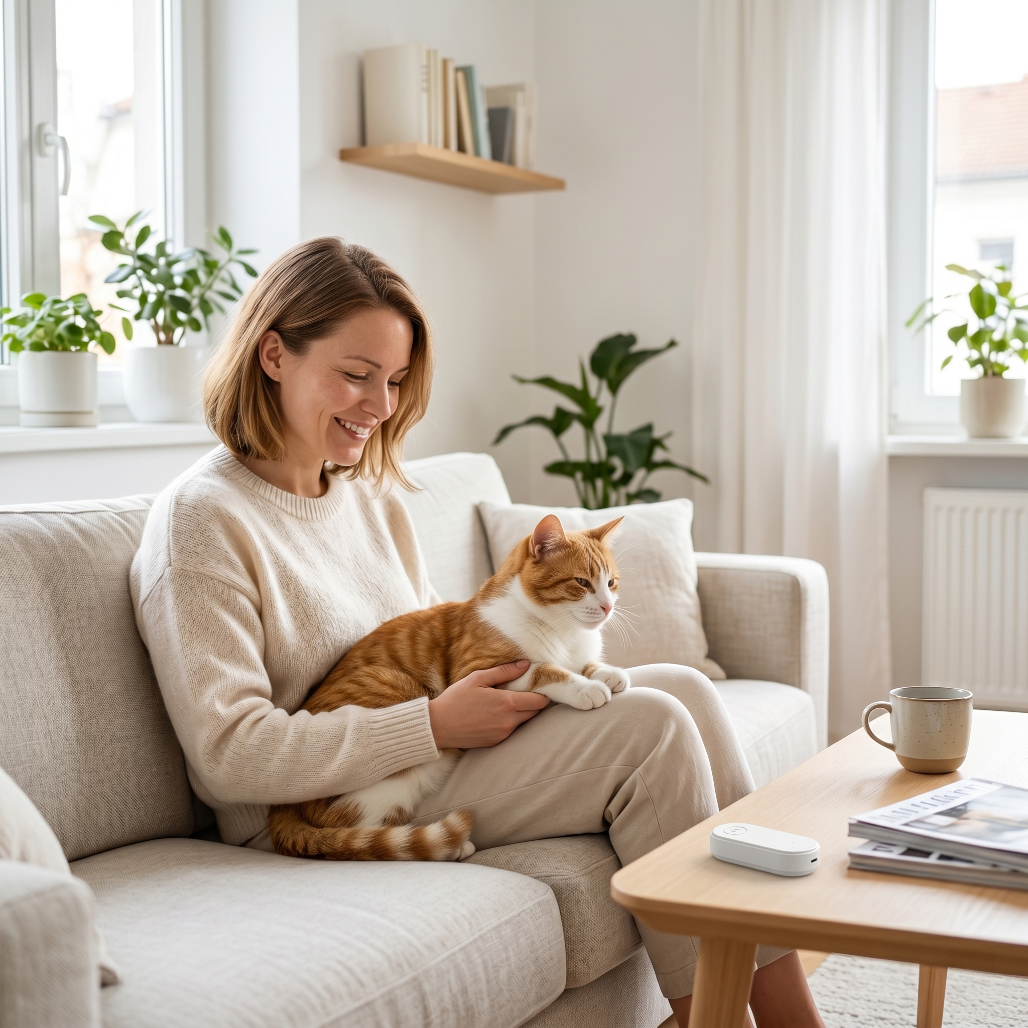 Frau mit Katze zu Hause